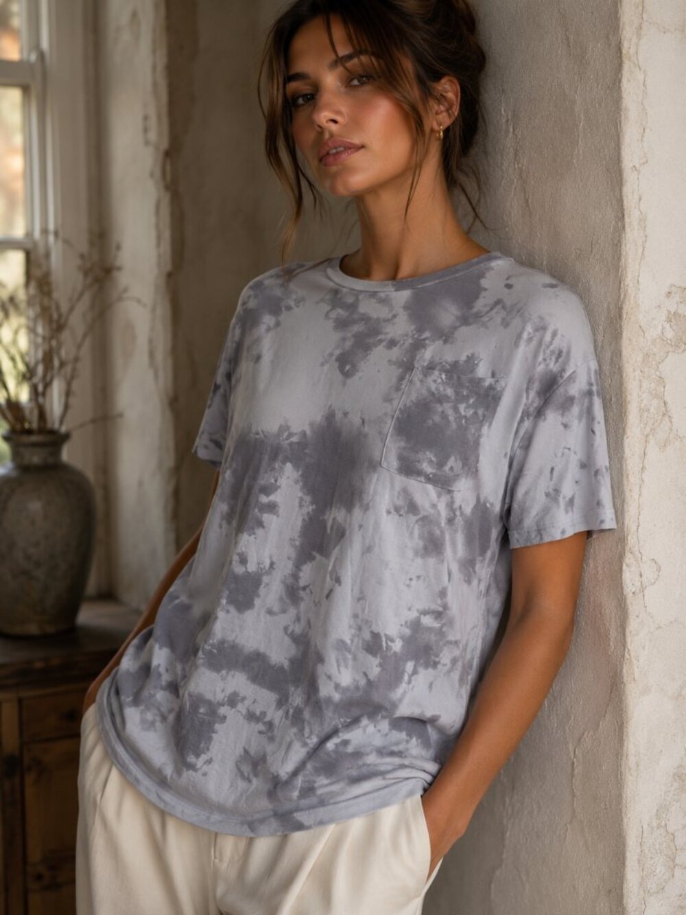Bixby Nomad Tie Dye Pocket Tee Gray Lavender Short Sleeve Rayon XL 16-18